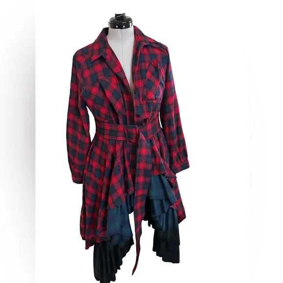 Unique plaid dress/trenchcoat in sz XL withe wide waist belt (C5) - Picture 7 of 9